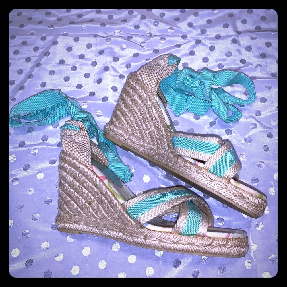 Coach EUC turquoise espadrille wedges